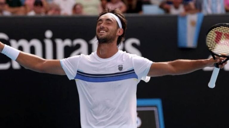 Thiago Tirante, tenista argentino, en acción durante su partido en el Masters de Madrid.