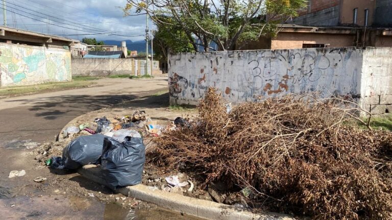 Vecinos del barrio Eva Perón en Catamarca conversan sobre la acumulación de residuos en una esquina.