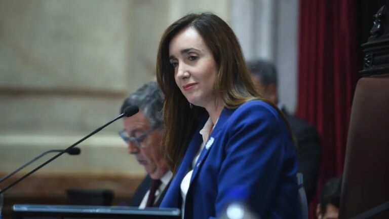 Victoria Villarruel durante una declaración sobre las Islas Malvinas