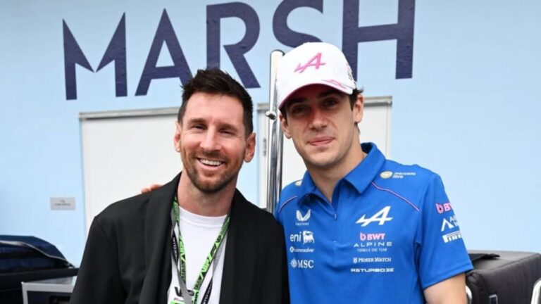 Franco Colapinto y Lionel Messi en el Gran Premio de Miami