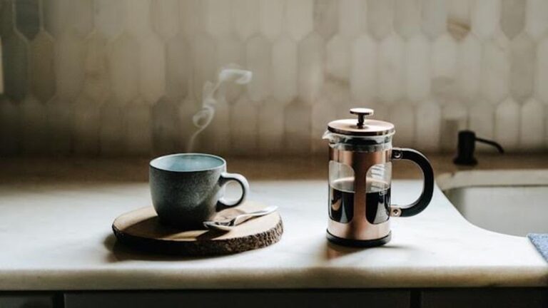 Cafetera francesa con café molido y agua