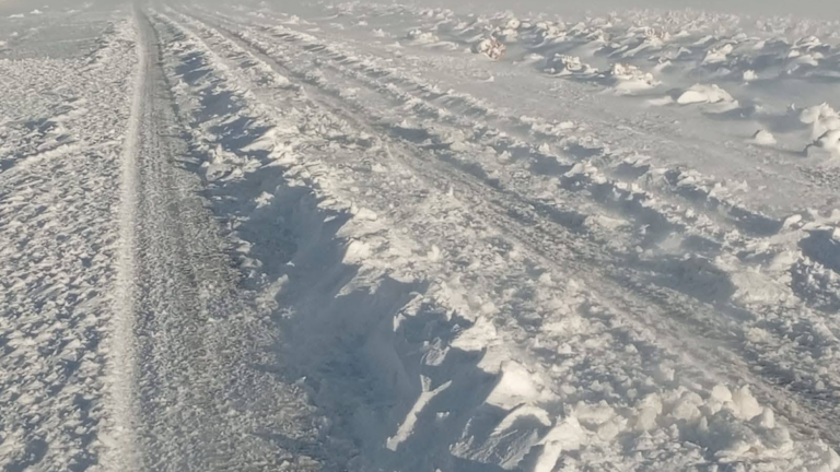 Vehículos cubiertos de nieve en Antofagasta de la Sierra durante el temporal