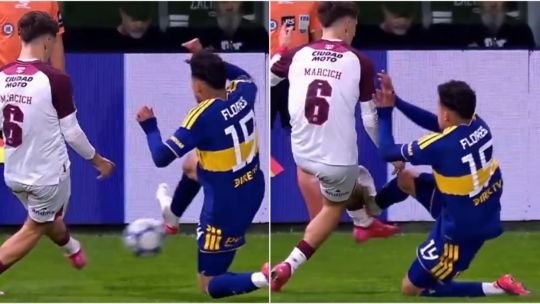 Jugada entre Leonel Flores y Sasha Marcich en La Bombonera