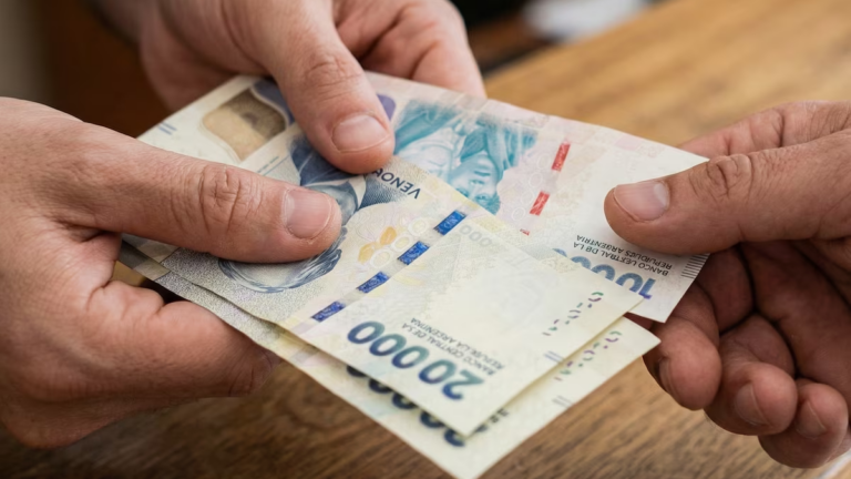 Persona contando billetes en un mercado informal