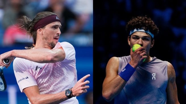 Alexander Zverev y Ben Shelton durante un partido de tenis
