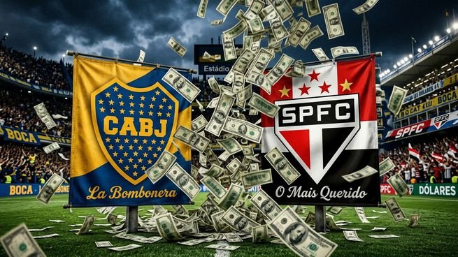 Escudos de Boca Juniors y San Pablo en un partido de Copa Sudamericana